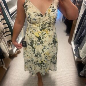 Lulus Wild Flowers Cream Floral Print Wrap Midi Dress